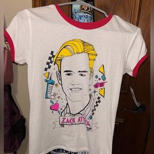 Mighty Fine Womens Zack Attack Ringer Graphic T-Shirt -Cream. Medium. NWT